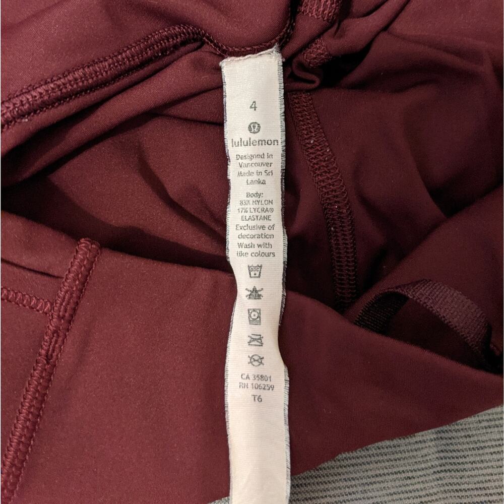 Lululemon Cropped Raw Hem Maroon Leggings Pocket Time to Sweat 4 - Picture 9 of 10